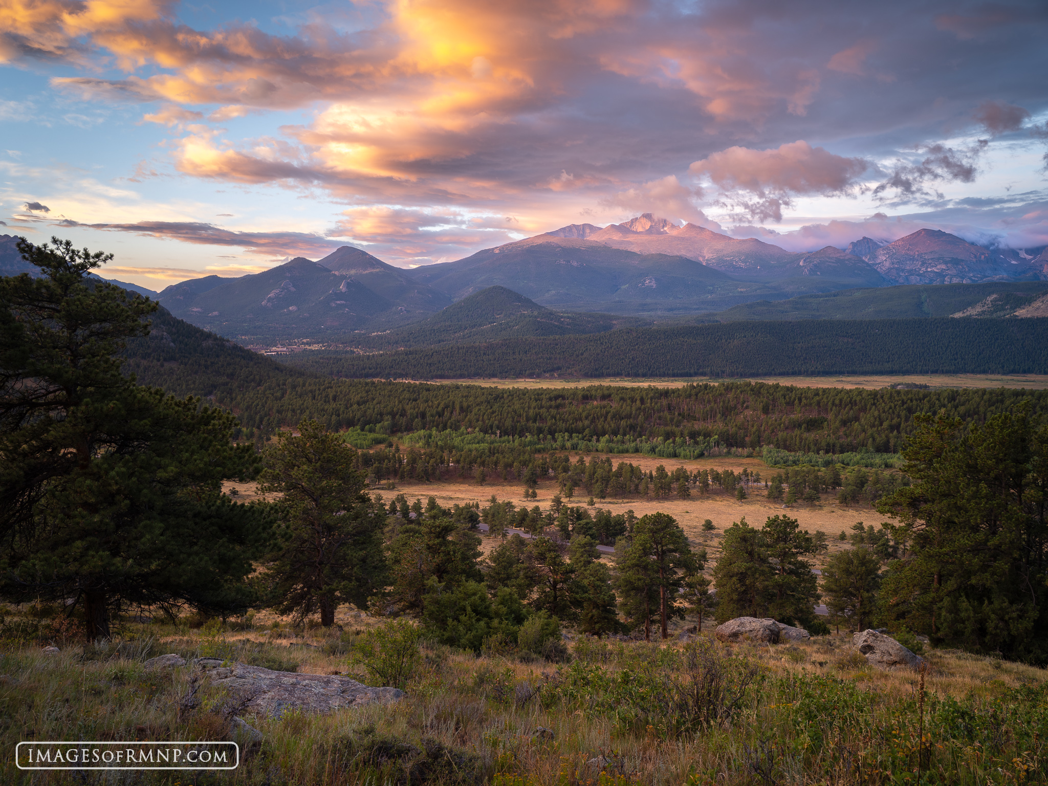 August 28, 2025 It's a glorious start to the day on the east side of Rocky Mountain National Park. Longs Peak looks down on the late summer...